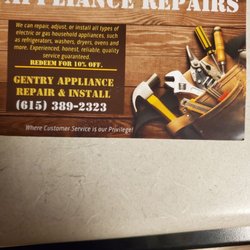 Gentry Appliance Repair & Install - Give us call today