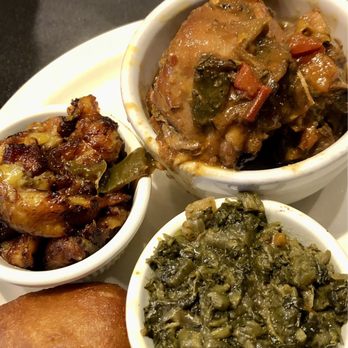Jamaican & African Cuisine - Their chicken in brown gravy with greens and their plantains - African Near Me - Jackson, Tennessee