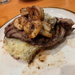 Ribeye with garlic mashed potatoes and I added the side of blackened shrimp