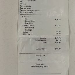 A $60 meal for 2 people