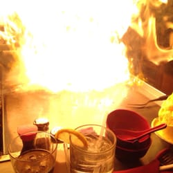 Hibachi Japanese Steakhouse - One of the cold tricks. Get really hot during.