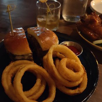 Eureka! - Bacon-Jalapeno Jam Burger With Beer-Battered Onion Rings - American Near Me - Austin, Texas