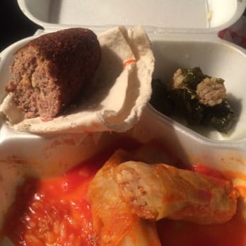 Rest Haven - Lebanese sampler:  Kibbeh, cabbage rolls w/ tomato sauce, grape leaves - Lebanese Near Me - Clarksdale, Mississippi