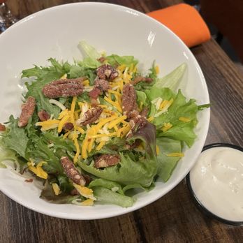 Blended Love - House salad-has candied pecans, bacon bits, cheddar cheese. Ranch is the only dressing option - Cajun/Creole Near Me - Norman, Oklahoma Blended Love - House salad-has candied pecans, bacon bits, cheddar cheese. Ranch is the only dressing option - Cajun/Creole Near Me - Norman, Oklahoma