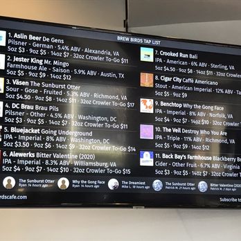 Brew Birds - Tap list - Cafes Near Me - Aldie, Virginia Brew Birds - Tap list - Cafes Near Me - Aldie, Virginia