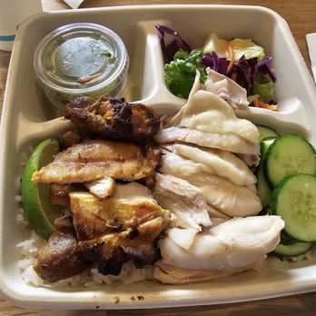 Chicken Meets Rice - Choose Any Two Protein - Grilled Chicken & Hainan Chicken (Dark Meat w/skin) - Chicken Shop Near Me - Santa Clara, California