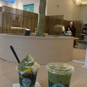 Matcha Cafe Maiko - Mixed Matcha & Hokkaido Milk Parfait (Left) & Matcha Latte w Oatmilk (Right) - Cafes Near Me - Las Vegas, Nevada Matcha Cafe Maiko - Mixed Matcha & Hokkaido Milk Parfait (Left) & Matcha Latte w Oatmilk (Right) - Cafes Near Me - Las Vegas, Nevada
