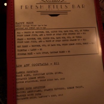 Fresh Kills Bar - Front of the menu. - Cocktail Bars Near Me - Brooklyn, New York