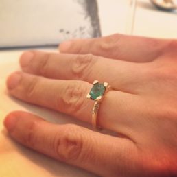 Custom emerald/champagne diamonds/matte/14K yellow gold