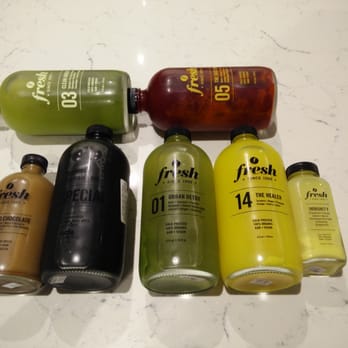 Fresh on Eglinton - The 7 drinks. 2 are smaller - one is a shot and the other is dessert for the evening. - Vegan Near Me - Toronto, Ontario
