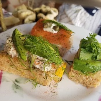 Tea Time - Assorted Tea Sandwiches Regular (smoked salmon + cream cheese, shrimp + avocado, hummus + avocado) - Coffee & Tea Near Me - Palo Alto, California Tea Time - Assorted Tea Sandwiches Regular (smoked salmon + cream cheese, shrimp + avocado, hummus + avocado) - Coffee & Tea Near Me - Palo Alto, California