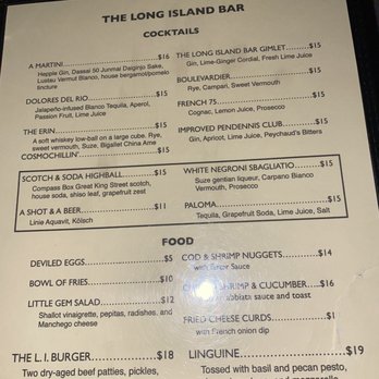 The Long Island Bar - Menu - Cocktail Bars Near Me - Brooklyn, New York