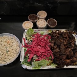 Halal Grill Bros Brooklyn - JERK CHX OVER RICE, Macaroni Salad.. SOS Spicy White & jerk sauce. Add pickled cabbage.