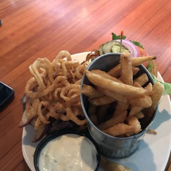 Ithaca Ale House - Orchard burger with fries - New American Near Me - Ithaca, New York