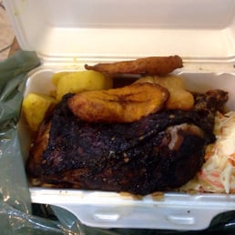 Lunch special 4.99! choice of meat ..jerk-fried-BBQ , rice&peas, coleslaw, chickpeas&potatoes, fried plantain, fried dumpling Lunch special 4.99! choice of meat ..jerk-fried-BBQ , rice&peas, coleslaw, chickpeas&potatoes, fried plantain, fried dumpling