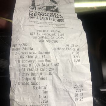 Taco Bell - Medium Mountain MTN DEW Baja Blast and large Mountain Dew Baja Midnight Freeze - Fast Food Near Me - Escondido, California