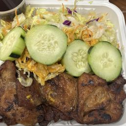 One entrée Aloha Plate (One Items ) with barbecue chicken One entrée Aloha Plate (One Items ) with barbecue chicken