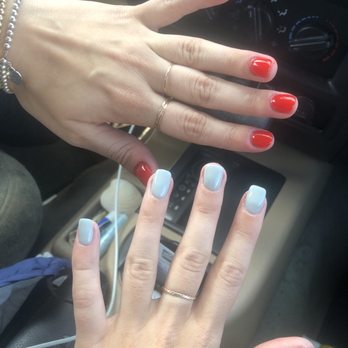 Posh Nail Spa - SNS Dip Powder in red and light blue - Nail Salons Near Me - Durham, North Carolina Posh Nail Spa - SNS Dip Powder in red and light blue - Nail Salons Near Me - Durham, North Carolina