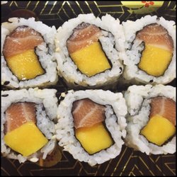 Joyful House - Mango salmon roll-- our mango is ripe and slightly sweet! salmon is fresh and packed with omega 3's for a healthy heart!
