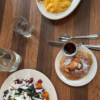 Plow - chicory + kale salad sweet potato pancakes plow breakfast- lemon ricotta pancakes + crispy potatoes + avocado + eggs - Breakfast & Brunch Near Me - San Francisco, California Plow - chicory + kale salad sweet potato pancakes plow breakfast- lemon ricotta pancakes + crispy potatoes + avocado + eggs - Breakfast & Brunch Near Me - San Francisco, California