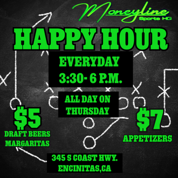 Moneyline - DAILY HAPPY HOUR - Sports Bars Near Me - Encinitas, California Moneyline - DAILY HAPPY HOUR - Sports Bars Near Me - Encinitas, California