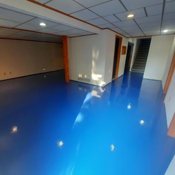 Epoxy Floors By Welch - Custom epoxy floor with a blue urethane topcoat - Flooring Near Me - Shawnee, Kansas