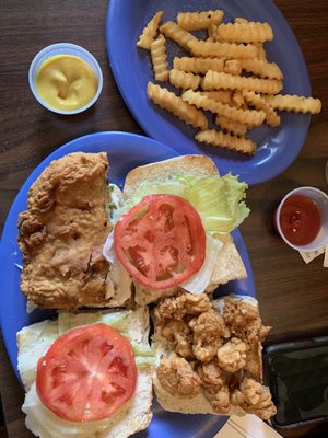 Photo of Rita Mae's Kitchen - Morgan City, LA, US. Half fried oyster half crab po boy. Beyond excellent, tasty, flavorful, filling, served hot and fresh! Crab cake was GIANT and FULL OF CRAB.