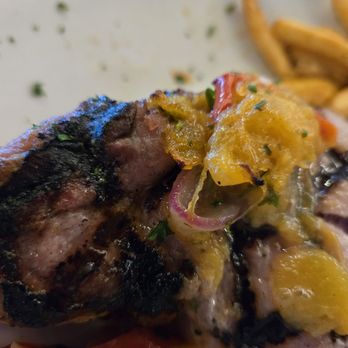 Red White & Brew - Pork Chop Special with peach relish on top - New American Near Me - Prescott, Arizona Red White & Brew - Pork Chop Special with peach relish on top - New American Near Me - Prescott, Arizona