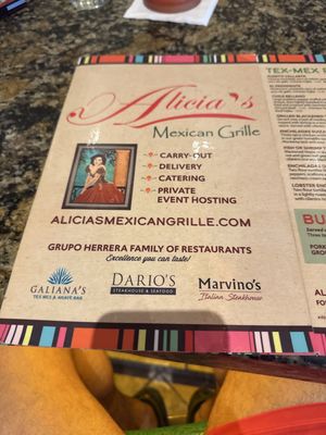 Menu photo 1 Alicia's Mexican Grille Houston, TX Menu photo 1 Alicia's Mexican Grille Houston, TX