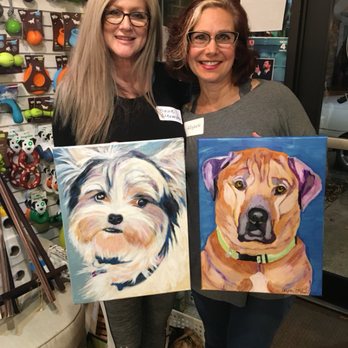 Paisley Paw - Two of our customers with their paintings - Pet Groomers Near Me - Spartanburg, South Carolina Paisley Paw - Two of our customers with their paintings - Pet Groomers Near Me - Spartanburg, South Carolina