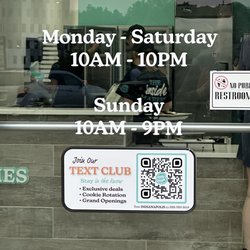 Front door and hours