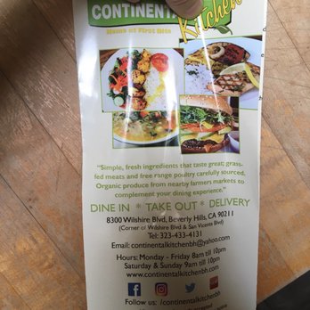 Continental Kitchen - These menus litter the streets and gutters in Beverly Hills. To the management, please reduce the amount that you distribute. Thank you. - Mediterranean Near Me - Beverly Hills, California