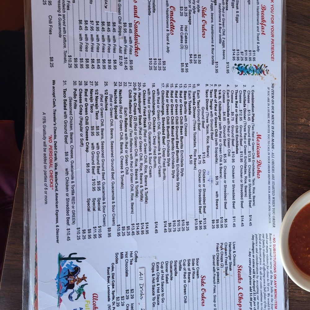 Romo's Cafe - Menu - Mexican Near Me - Holbrook, Arizona Romo's Cafe - Menu - Mexican Near Me - Holbrook, Arizona