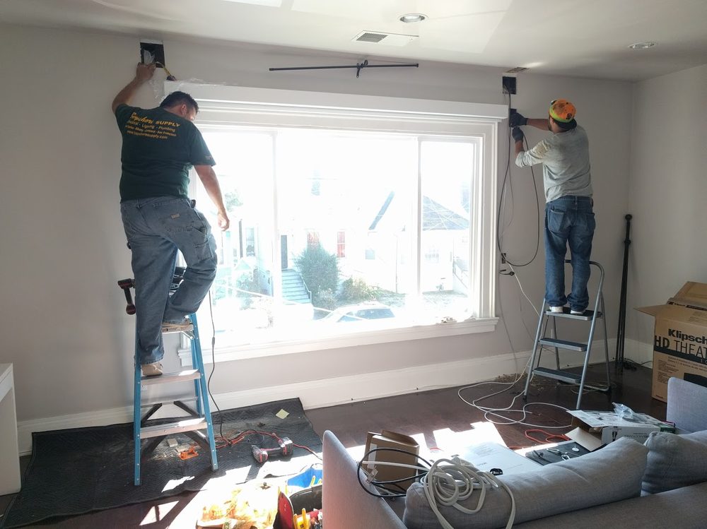 A M Green Construction - Running the wiring necessary for wall-mounted speakers and a subwoofer. - General Contractors Near Me - Berkeley, California A M Green Construction - Running the wiring necessary for wall-mounted speakers and a subwoofer. - General Contractors Near Me - Berkeley, California