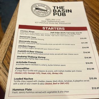 The Basin Pub - Menu - Pubs Near Me - Pittsford, New York The Basin Pub - Menu - Pubs Near Me - Pittsford, New York