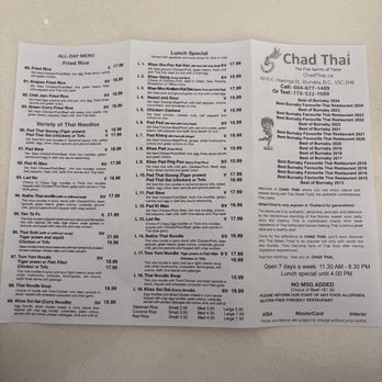 Chad Thai - Menu - Thai Near Me - Burnaby, British Columbia
