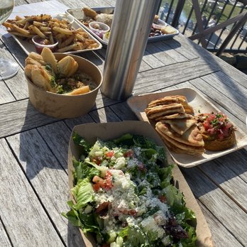 Stone Tower Winery - Fries, hummus and pita, salad, crab dip and charcuterie board - Wineries Near Me - Leesburg, Virginia Stone Tower Winery - Fries, hummus and pita, salad, crab dip and charcuterie board - Wineries Near Me - Leesburg, Virginia