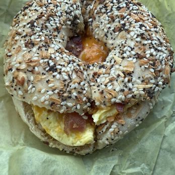 The Daily Bagel - Egg, bacon & cheese on an Everything bagel ($7.75) - Bagels Near Me - San Diego, California The Daily Bagel - Egg, bacon & cheese on an Everything bagel ($7.75) - Bagels Near Me - San Diego, California