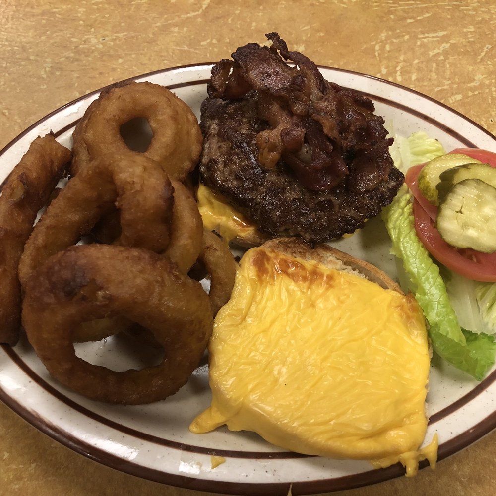Holsten's - Bacon Cheeseburger Deluxe with Onion Rings - Candy Stores Near Me - Bloomfield, New Jersey