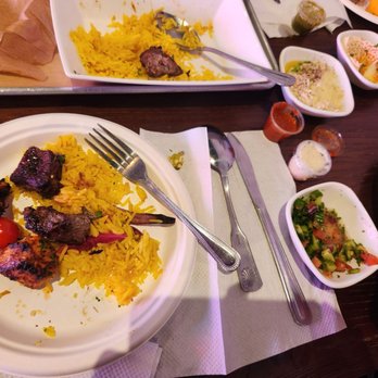 Mazra - Couldn't wait started eating... double kebab plate chicken and lamb - Middle Eastern Near Me - San Bruno, California Mazra - Couldn't wait started eating... double kebab plate chicken and lamb - Middle Eastern Near Me - San Bruno, California