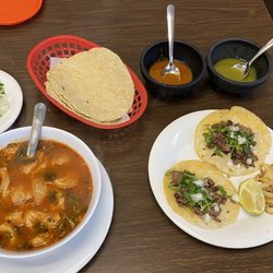 Suzy’s Taquaria - Menudo with all the fixings, three carne asada tacos and homemade right off the grill corn tortillas! Just Awesome!