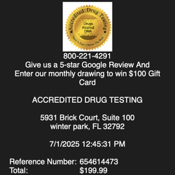 Accredited Drug Testing - The time I book for the test, well, before they take your money, they treat really nice!