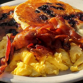 Shoop's - Blueberry pancake combo with bacon and eggs - Delis Near Me - Santa Monica, California Shoop's - Blueberry pancake combo with bacon and eggs - Delis Near Me - Santa Monica, California