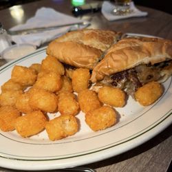 Dolan's Den - Cheesesteak sandwich with tater tots
