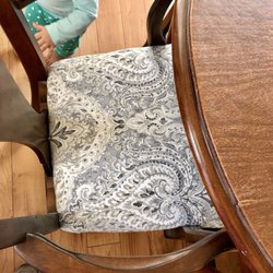 Past and Presents - Newly reupholstered dining room table that seats 8 with two leaves
