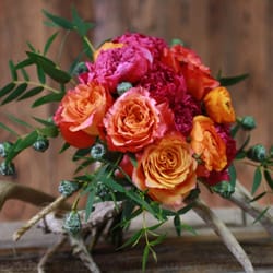 Sue Bridgman Florist - Beautiful Bouquet of roses and peonies in sherbet colors.