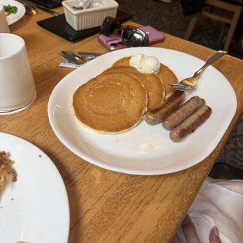 Pig 'N Pancake - Three pancakes and three sausage links - New American Near Me - Cannon Beach, Oregon Pig 'N Pancake - Three pancakes and three sausage links - New American Near Me - Cannon Beach, Oregon