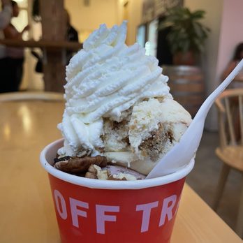 Off Track Ice Cream - Key lime And Strawberry Ice Cream topped with whipped cream and local pecans - Ice Cream & Frozen Yogurt Near Me - Charleston, South Carolina Off Track Ice Cream - Key lime And Strawberry Ice Cream topped with whipped cream and local pecans - Ice Cream & Frozen Yogurt Near Me - Charleston, South Carolina