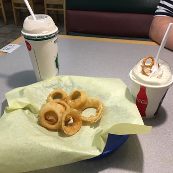 Dylan's Drive-Inn - Late night run to Dylan's. Dr. Pepper freeze, small onion rings, and twisted caramel shake. - New American Near Me - Kaysville, Utah