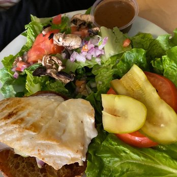 Timberland Pub - Grilled halibut burger. Nicely done. - Beer, Wine & Spirits Near Me - Ladysmith, British Columbia